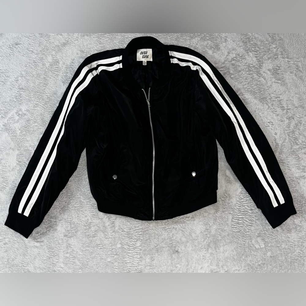Outer Edge Track Jacket Sweatshirt Women's Size XL Full Zip Striped Black EUC